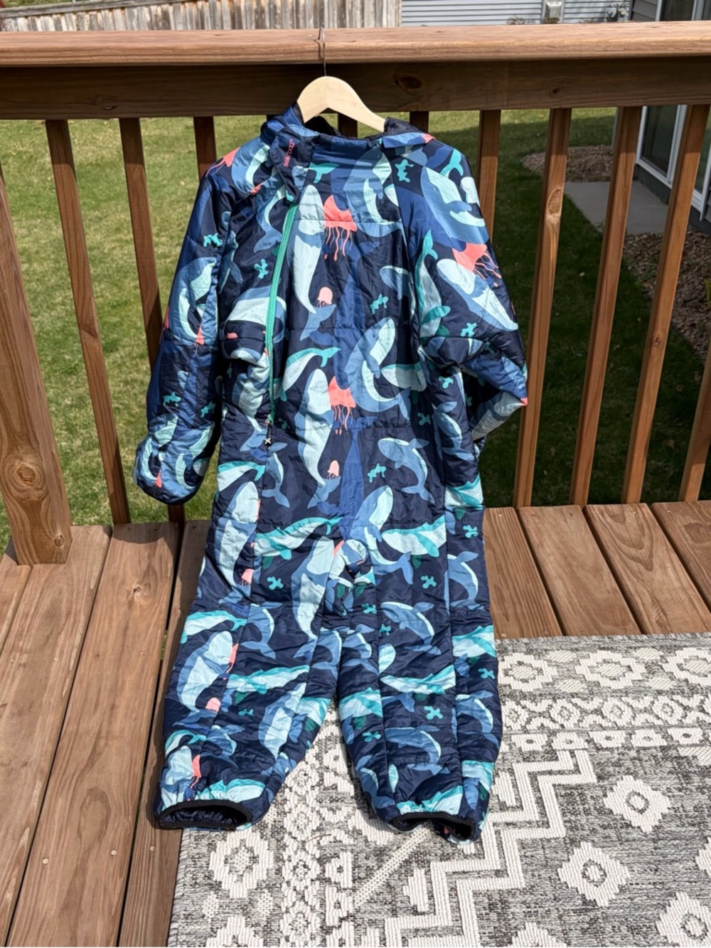 Large Kid’s Selkbag Wearable Sleeping Bag with Teal & Coral Sea Life Print